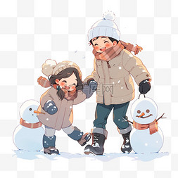 一家三口背景图片_家人堆雪人卡通手绘元素冬天