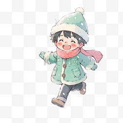帽子男孩图片_可爱男孩玩雪冬天卡通手绘元素