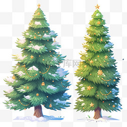 冬天手绘圣诞树元素立体免扣图案