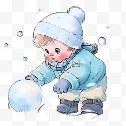 雪图片_冬天可爱孩子滚雪球手绘卡通元素