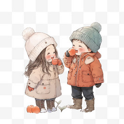 可爱的孩子柿子树卡通手绘元素冬