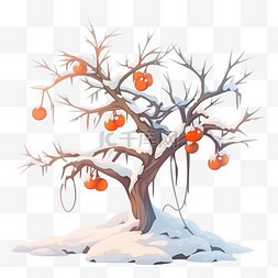 雪卡通雪图片_冬天手绘覆盖雪的柿子树卡通元素