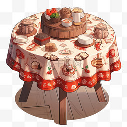 圆桌子木图片_新年元素团聚一桌美味饭菜手绘