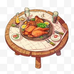 圆桌子木图片_团聚一桌美味饭菜手绘新年元素