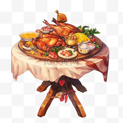 丰盛饭菜图片_新年团聚手绘一桌美味饭菜元素