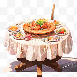 圆桌子木图片_团聚新年一桌美味饭菜手绘元素