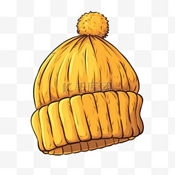 冬天黄色的手绘针织帽卡通元素