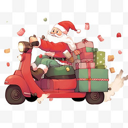 圣诞老人骑车礼物卡通圣诞节手绘
