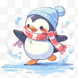 冬天手绘元素可爱的企鹅卡通