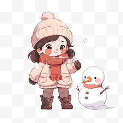 可爱女孩雪人卡通冬天手绘元素