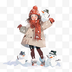 冬天可爱女孩卡通手绘雪人元素