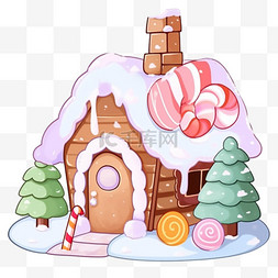 覆盖雪的糖果屋卡通手绘冬天元素
