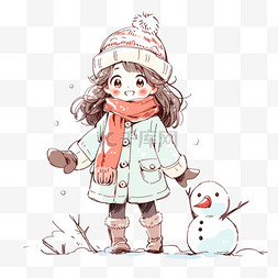 冬天可爱女孩雪人手绘元素卡通