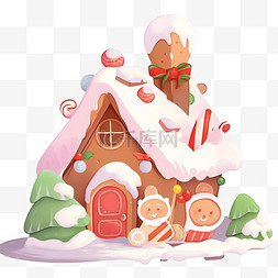 覆盖雪的松树图片_冬天覆盖雪的糖果屋手绘卡通元素