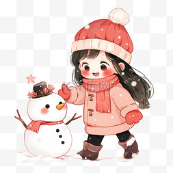 小鸟图片_手绘元素冬天可爱女孩雪人元素