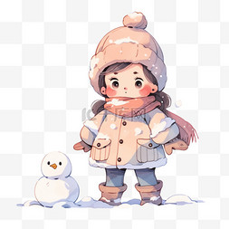 手绘冬天可爱女孩雪人卡通元素