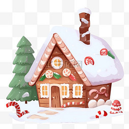 覆盖雪的松树图片_冬天卡通覆盖雪的糖果屋手绘元素