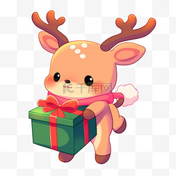圣诞节可爱的小鹿礼物手绘元素卡