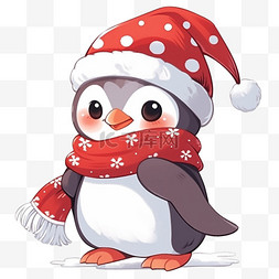 手绘圣诞帽图片_冬天可爱企鹅手绘卡通元素