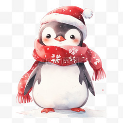 手绘圣诞帽图片_冬天手绘元素可爱企鹅卡通