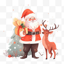 圣诞树手绘图片_圣诞节小鹿松树卡通手绘元素圣诞