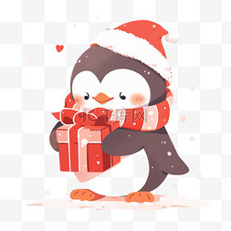 带围巾的图片_冬天可爱的企鹅拿着礼物卡通元素