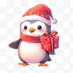 带围巾的图片_冬天拿着礼物可爱的企鹅卡通手绘