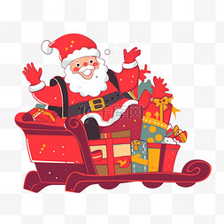 圣诞老人雪橇车图片_圣诞老人雪橇车送礼卡通手绘圣诞