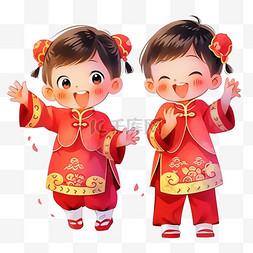 春节背景背景图片_春节拜年的孩子卡通新年手绘元素