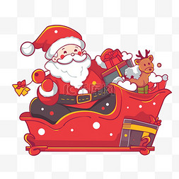 圣诞节圣诞老人雪橇车送礼手绘卡
