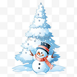 松树雪图片_圣诞节卡通手绘雪人松树元素