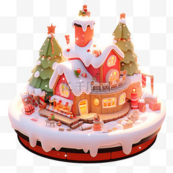 圣诞白色背景图片_圣诞雪屋3d立体冬天免抠元素