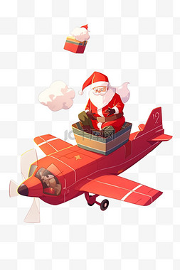 圣诞老人圣诞节开飞机卡通手绘元