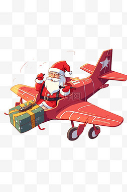 黄色的飞机图片_圣诞老人开飞机卡通手绘圣诞节元