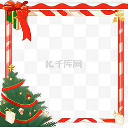 金色圣诞树简约图片_圣诞节边框卡通红绿配色手绘元素