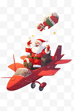 开着礼盒图片_圣诞节卡通圣诞老人飞机礼盒手绘