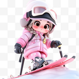 眼睛像素画图片_冬天3d可爱女孩滑雪免抠元素
