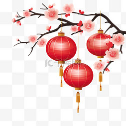 梅花灯笼插画新年春节装饰元素