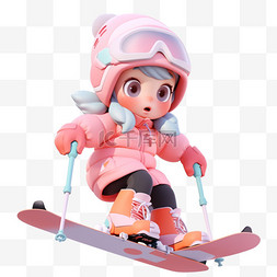滑雪背景图片_可爱女孩滑雪冬天3d免抠元素