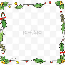红黄色简约背景图片_卡通圣诞节松叶礼盒边框手绘元素