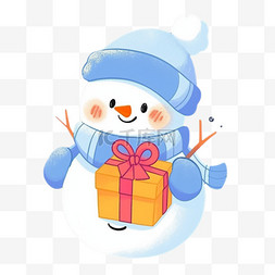 拿着礼盒图片_卡通冬天可爱的雪人拿着礼盒手绘