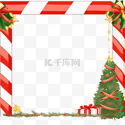 金色圣诞树简约图片_边框红白配色卡通圣诞节手绘元素
