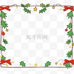 红黄色简约背景图片_圣诞节边框松叶礼盒卡通手绘元素