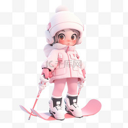 眼睛衣服图片_可爱女孩滑雪3d免抠元素冬天