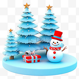 雪人白色的图片_冬天雪人圣诞节松树3d免抠元素