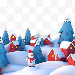 房子雪人图片_圣诞节3d雪人蓝色圣诞树元素