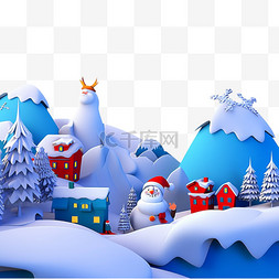 圣诞节雪人3d蓝色圣诞树元素