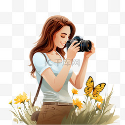 女人蝴蝶图片_女人在一朵花上拍摄一只蝴蝶