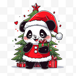熊猫圣诞树圣诞节卡通手绘元素