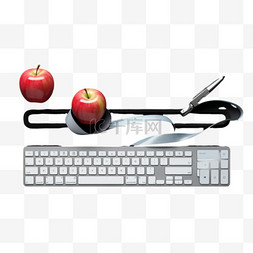 苹果键盘png图片_黑板和灰色剪刀附近的银色苹果键